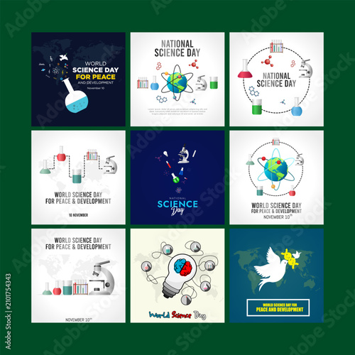 World Science Day Poster Design with Modern Scientific Research and Innovation Concept