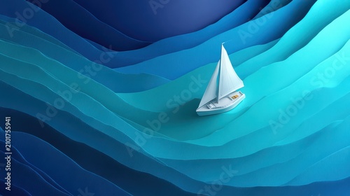 sailboat on wavy background image with gradient ocean featuring water, sailing, boat