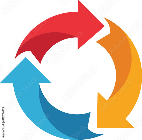 Three colorful arrows forming a circular cycle, symbolizing process and repetition_1.eps