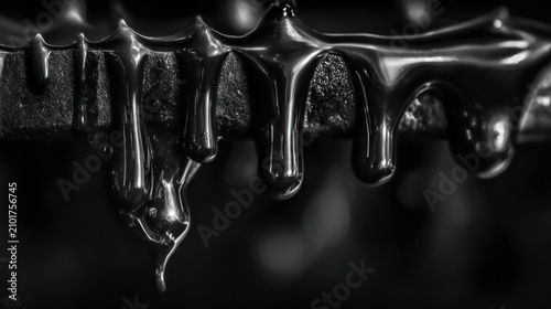 Close up of dripping dark substance against a blurred background