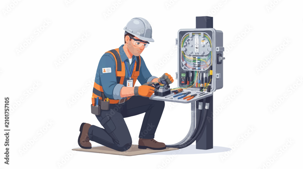 Fototapeta premium Smiling Construction Worker Wearing Safety Helmet Holding Drill and Toolbox with Professional Tools for Building, Engineering, Contractor, Handyman, and Industrial Work Concept