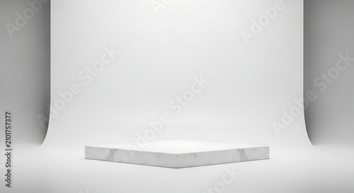 White product display podium. Minimalist stage for commercial merchandise presentation.