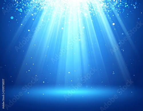 Shimmering blue light rays descending, creating an ethereal illuminated effect