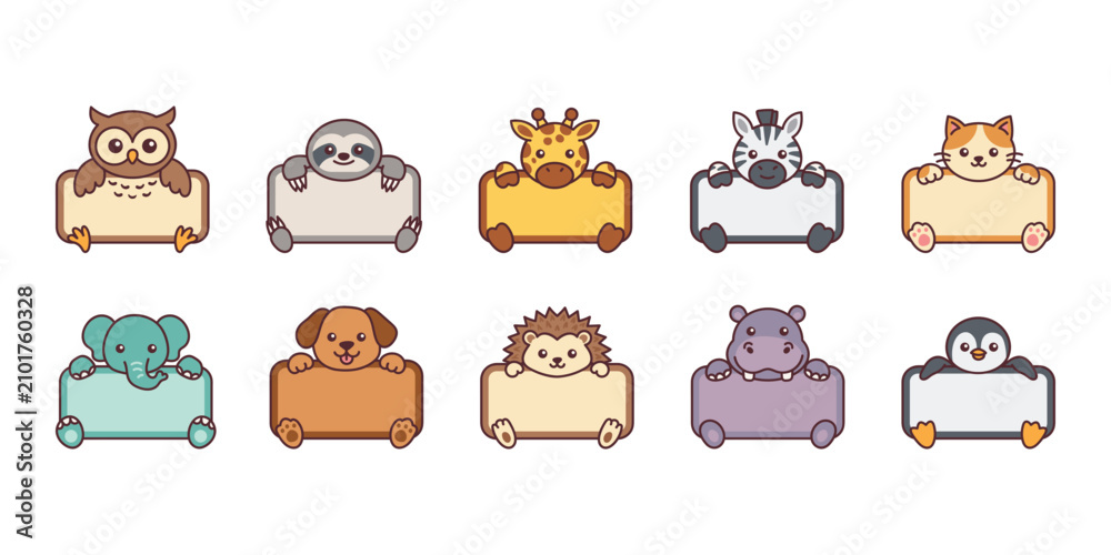 Obraz premium Cute Animal Character Name Tags Set