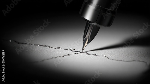 Close up of a writing tool etching lines on paper conceptual artwork