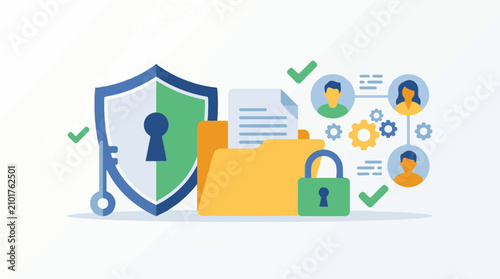 Digital security and data protection concept with shield key folder