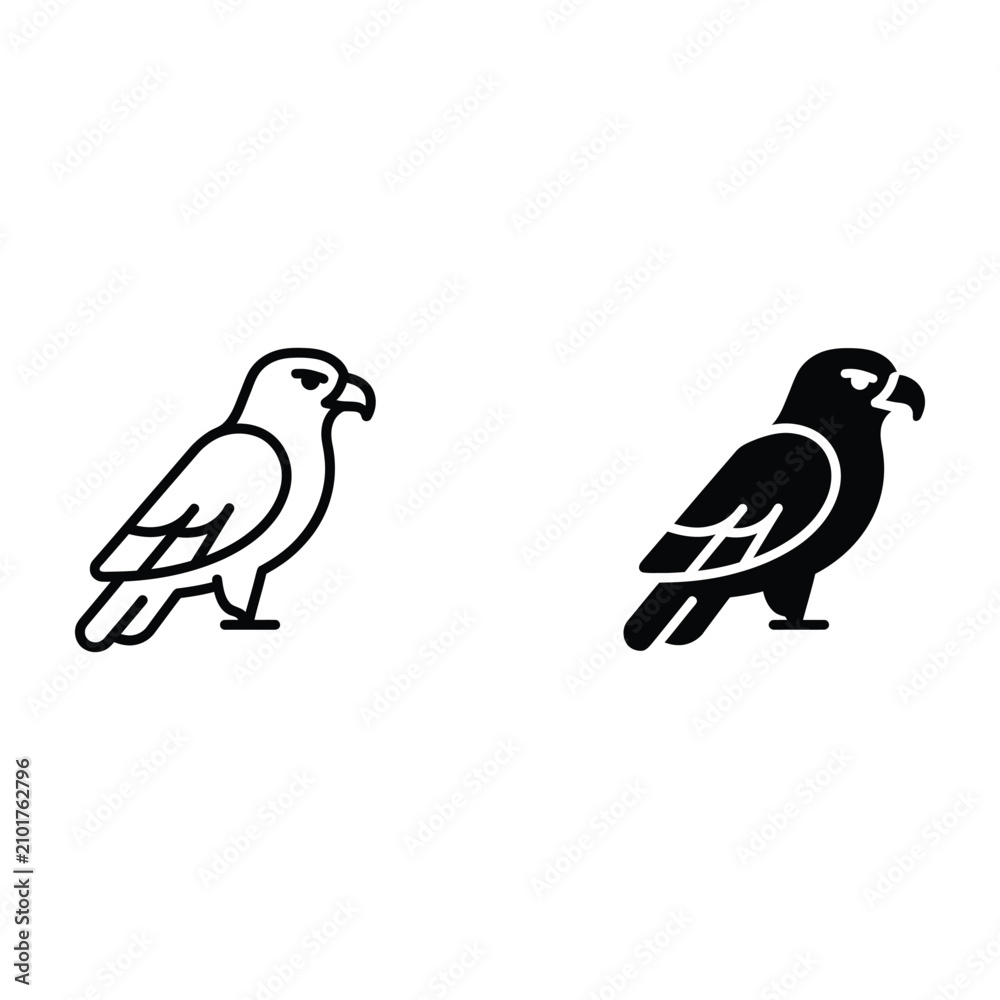 Fototapeta premium Eagle Bird Outline and Filled Vector Icons