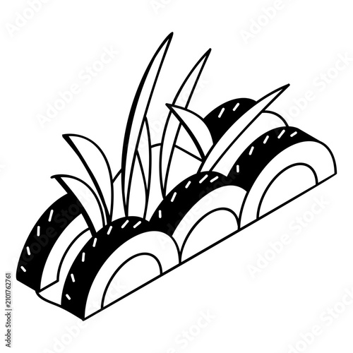 upcycled tire garden border isometric concept, halfcut tyre landscaping idea vector icon design, zero waste decorative planter fence stock illustration