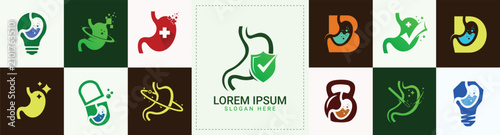 Gastroenterology Medical Logo Collection Digestive Health Clinic Branding Set

