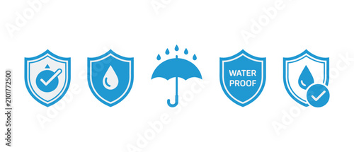 Bild auf Leinwand Waterproof icons, water resistant shield symbols, vector illustration, isolated on transparent background, packaging protection signs for shipping, storage, and product labeling