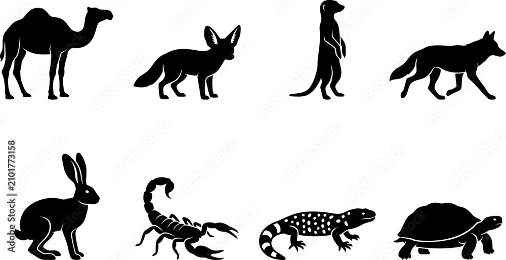 Obraz premium Wild Animal Silhouette Collection Set Isolated on White Background Vector