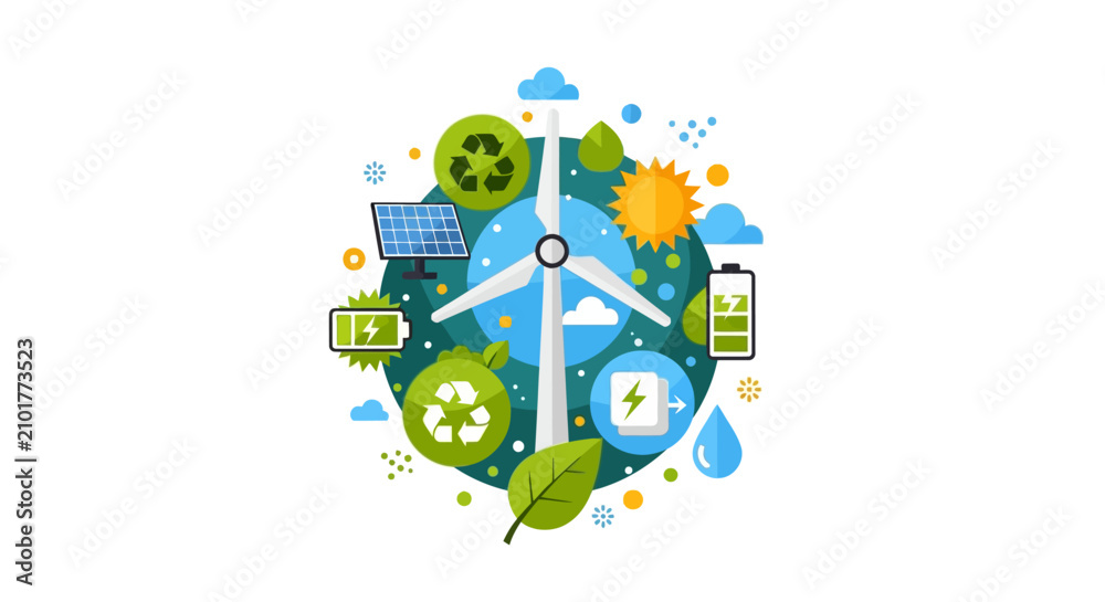 Fototapeta premium Renewable Energy and Sustainable Green Technology Concept Vector Illustration