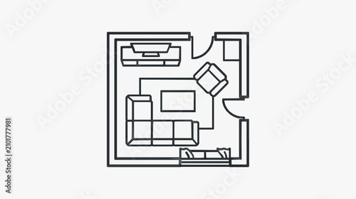 Foto Dynamic Minimalist Black and White Floor Plan Layout of Modern Small Apartment w