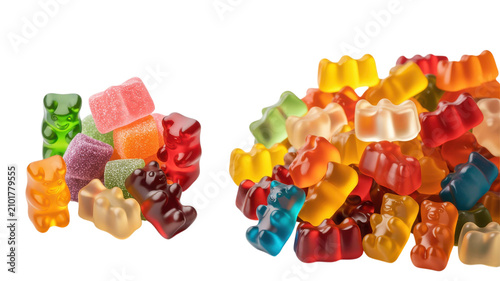 Colorful gummy bear candy isolated on a transparent background