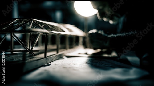 Architectural model creation in dimly lit workspace for design study