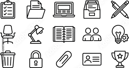 Schilderij op canvas Office Management and Business Productivity Outline Icon Set with Clipboard Chec