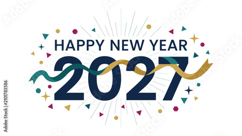 Canvas Print Happy New Year 2027: A vibrant and festive graphic celebrating the arrival of the new year with the year 2027 prominently displayed amidst confetti, ribbons, and sparkling fireworks