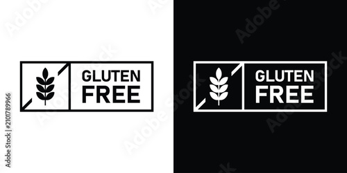 Konstfotografi Rectangular allergen free sign with a slashed wheat icon and gluten free text, formatted in minimalist black and white vector graphics