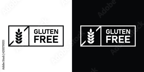 Tableau sur toile Rectangular allergen free sign with a slashed wheat icon and gluten free text, formatted in minimalist black and white vector graphics
