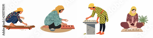 фотографія Illustrations of Southeast Asian Women Playing the Traditional Congkak Board Gam