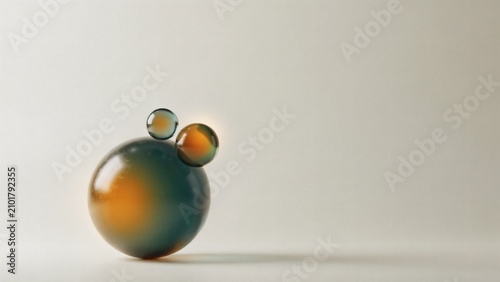 a 3D rendered glass sphere with smaller spheres on top, isolated on a plain background