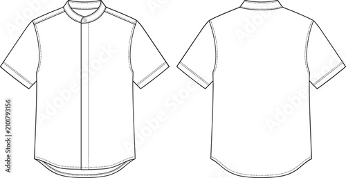 Foto Technical flat sketch of a men’s mandarin collar shirt with short sleeves for fa