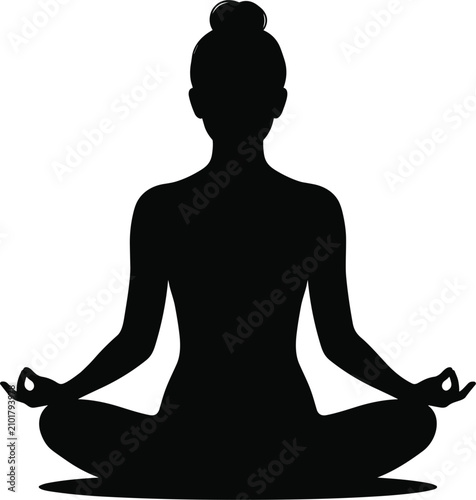 Woman Meditating in Lotus Pose Silhouette with Mudra Hands for Yoga Wellness, Mindfulness Branding, and Spa Lifestyle Designs