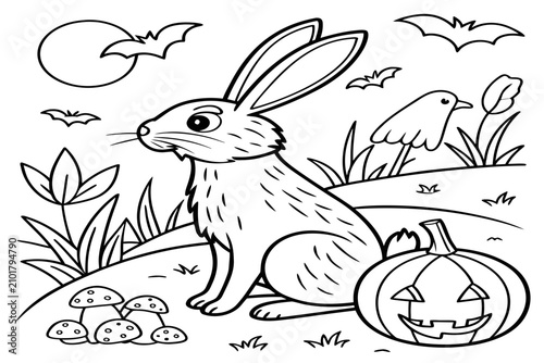 coloring page line art halloween the rabbit animal black vector