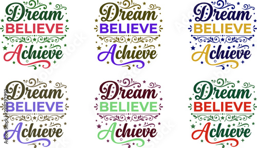 Tableau sur toile Inspirational calligraphy typography dream believe achieve quotes for wall art p