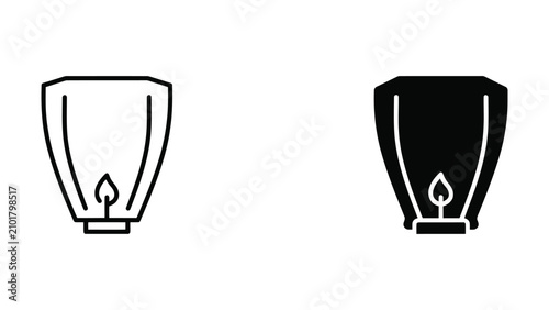 Two sky lantern in outline and solid black styles representing floating lights for festivals and celebratory night events