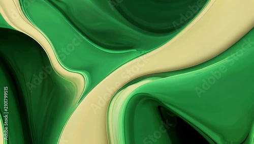 Elegant and fluid 4K computerized artwork depicting slow moving currents of soft emerald olive and sandy cream tones capturing organic curves and seamless color integration for a highly artistic