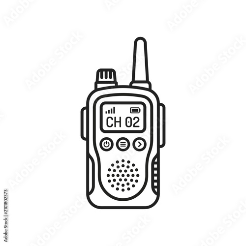 Handheld two-way radio transceiver icon line art.