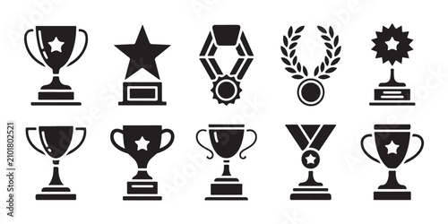 Canvastavla Collection of championship trophies and medals with star emblems for winners and top achievers