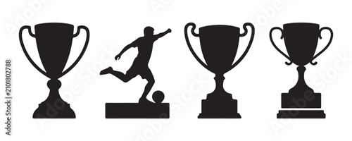 Canvastavla Trophy cups and soccer player action icon set for winning championship sport competition victory