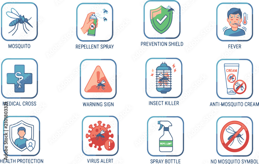 Fototapeta premium Healthcare Malaria and Dengue Fever Public Health Alert Symbols