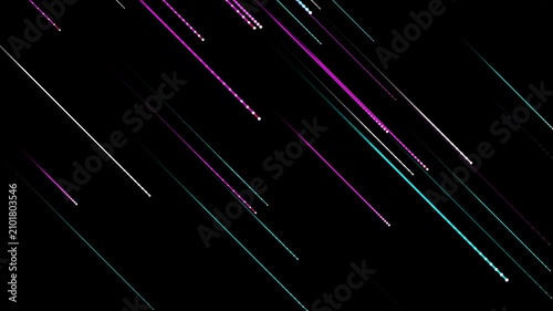 Neon pink and blue light streaks falling diagonally across a deep dark space field environment