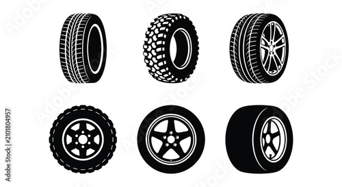 Black And White Vector Illustration Of Car Tires With Rims