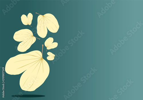 Minimalist design with botanical themed empty space, elegant yellow leaves on a moss green background.
