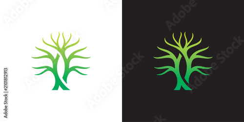 Fotografía A green tree illustration on white and black backgrounds side by side