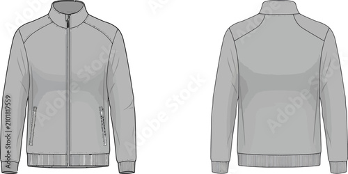 Fotografie Technical fashion illustration of a men's gray zip up bomber jacket design