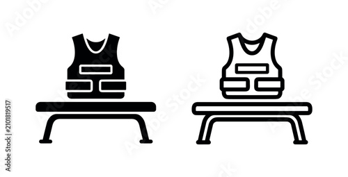 Obraz na płótnie Bulletproof vest icon on a stand in glyph and line style, symbolizing protection and security
