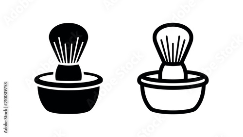 Fotografie Barber shaving brush and lather bowl icon set