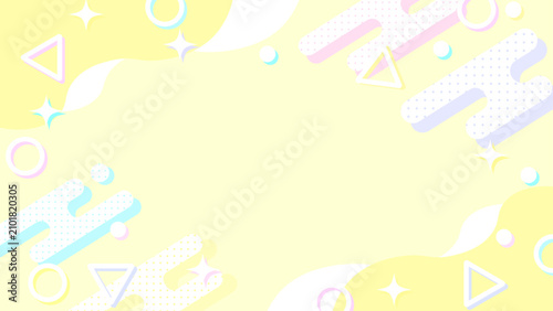 ポップでかわいいパステルメンフィス背景 黄色 横長 16:9