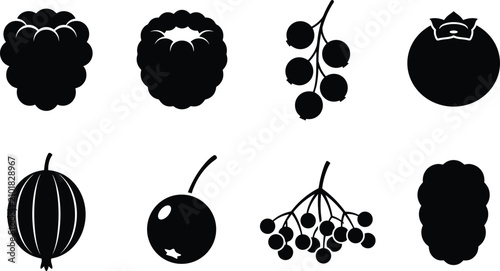 Foto Fresh Berries Silhouette Vector Set Isolated on White Background for Organic Foo