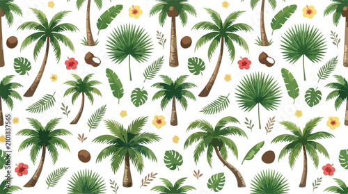 Seamless Tropical Palm Tree Pattern Vector Botanical Summer Background Design Collection
