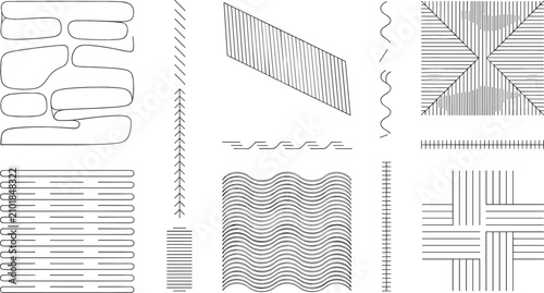 Φωτογραφία Geometric hatch patterns and line textures vector icon set featuring waves divid