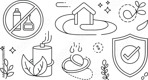 Photos Natural pest control and eco home protection vector icon set featuring organic s