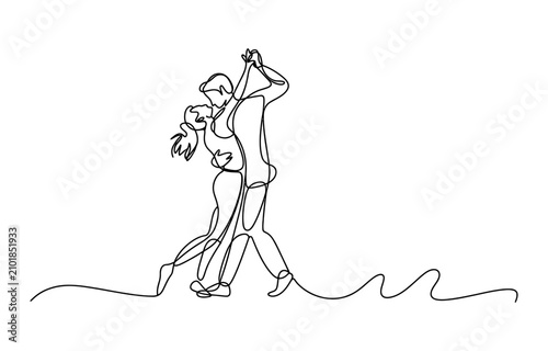 Continuous single line drawing of a couple dancing together romantically