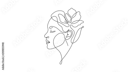 Line art animation of woman's face. Whimsical graphic for wellness or beauty video.