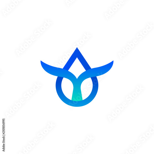Water droplet and whale tail logo icon design. Minimalist marine logo inspiration.